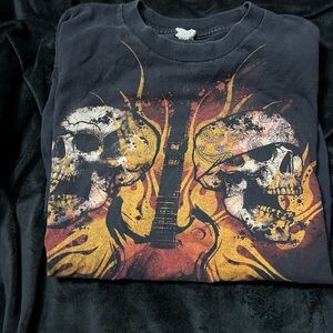 Black Graphic Tee with Skull Design